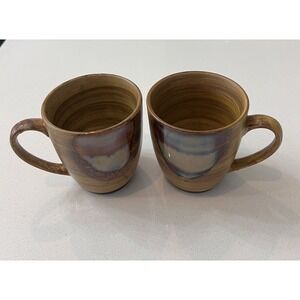 Sango Splash Brown Stoneware Drip Glaze Coffee Mugs Cups Set Of 2